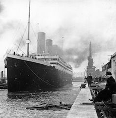 this picture is a shoot of the Titanic in black and white in Belfast