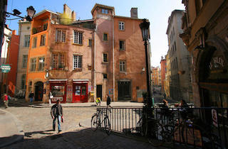 this image is a shoot of the old lyon, with its establishment full of colours.  